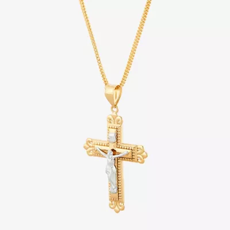 Crucifix Mens 10K Gold Cross 22 Inch Pendant Necklace
