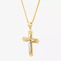 Crucifix Mens 10K Gold Cross 22 Inch Pendant Necklace