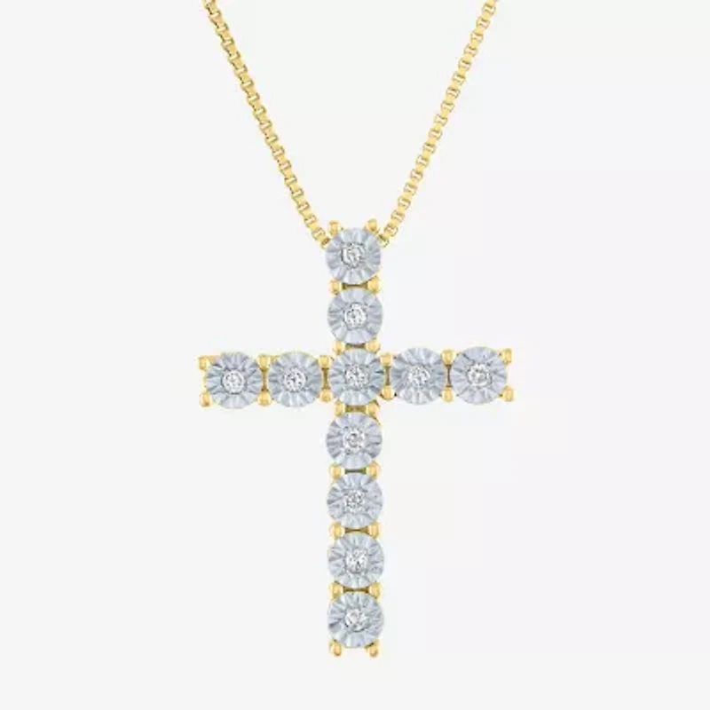 Womens 1/10 CT. T.W. Natural White Diamond Sterling Silver Cross 18 Inch Pendant Necklace
