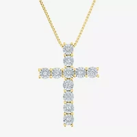 Womens 1/10 CT. T.W. Natural White Diamond Sterling Silver Cross 18 Inch Pendant Necklace