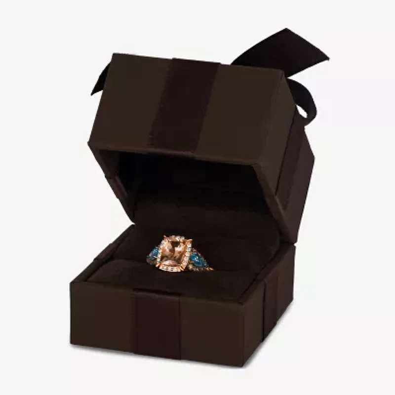 Le Vian® Ring featuring 1 CT. Peach Morganite™ 1/3 Sea Blue Aquamarine® 1/5 Chocolate Diamonds® 1/10 Nude Diamonds™ set 14K Strawberry Gold®