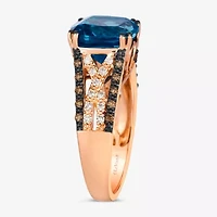 Le Vian® Ring featuring 4 1/2 CT. Deep Sea Blue Topaz™ 1/6 Chocolate Diamonds® Nude Diamonds™ set 14K Strawberry Gold®