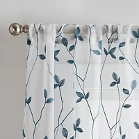 CHF Botanical Embroidery Rod Pocket Embroidered Sheer Set of 2 Curtain Panel