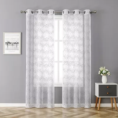 Regal Home Willa Grommet Top Embroidered Sheer Set of 2 Curtain Panel