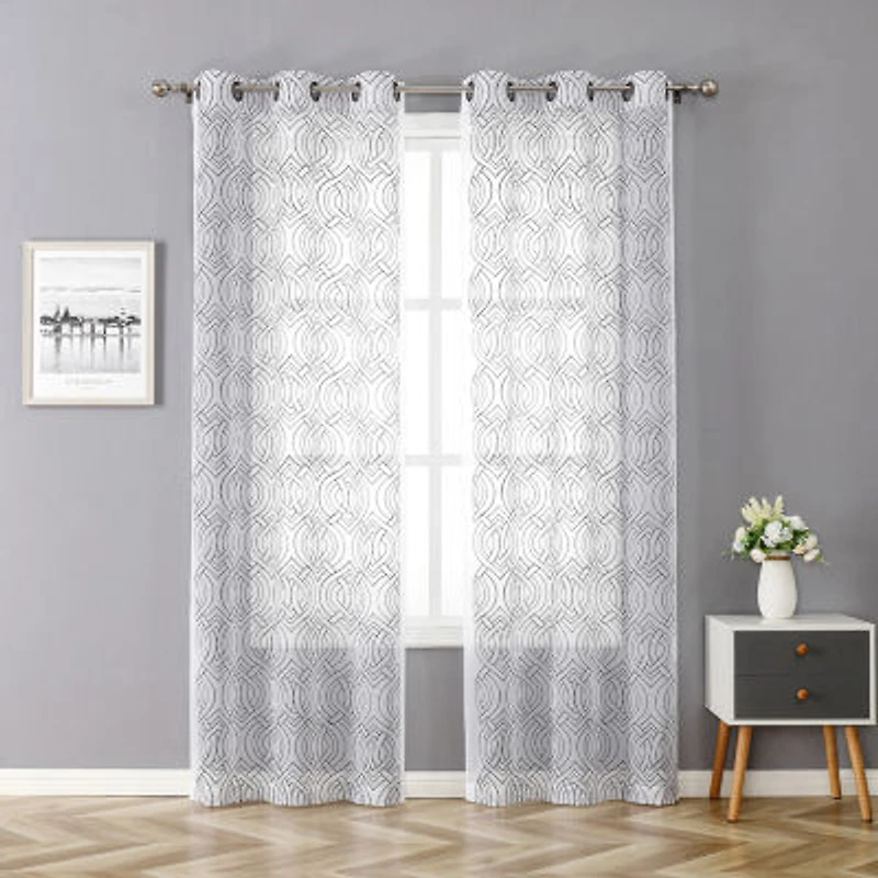 Regal Home Willa Grommet Top Embroidered Sheer Set of 2 Curtain Panel