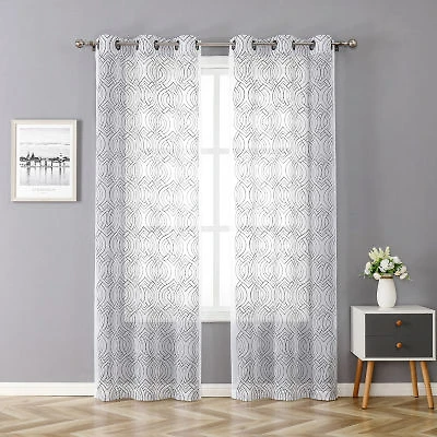 Regal Home Willa Grommet Top Embroidered Sheer Set of 2 Curtain Panel
