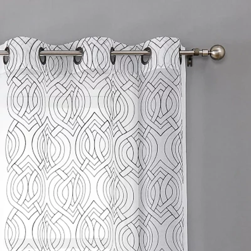 Regal Home Willa Grommet Top Embroidered Sheer Set of 2 Curtain Panel