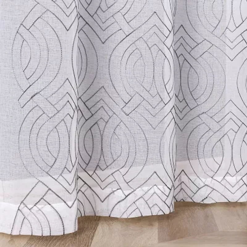 Regal Home Willa Grommet Top Embroidered Sheer Set of 2 Curtain Panel