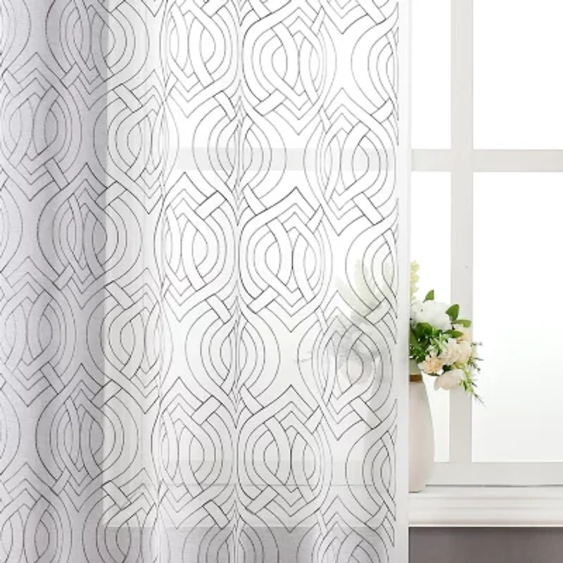 Regal Home Willa Grommet Top Embroidered Sheer Set of 2 Curtain Panel