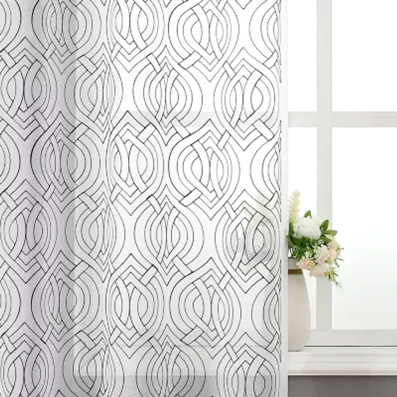 Regal Home Willa Grommet Top Embroidered Sheer Set of 2 Curtain Panel