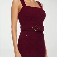Premier Amour Womens Belted Sequin Sleeveless Midi Sheath Dress