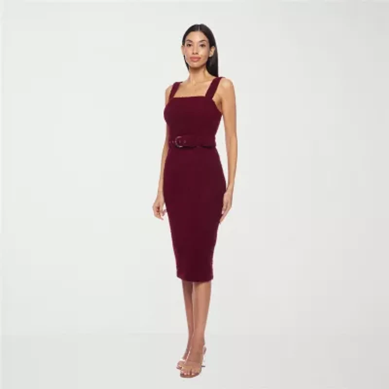 Premier Amour Womens Belted Sequin Sleeveless Midi Sheath Dress