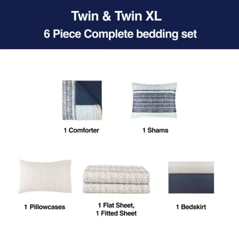 Home Expressions Mercer Stripes Complete Bedding Set With Sheets