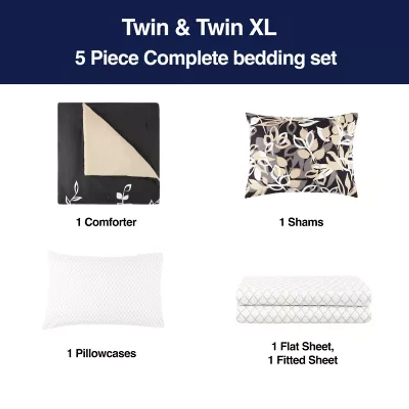 Home Expressions Casey Leaves Complete Bedding Set with Sheets