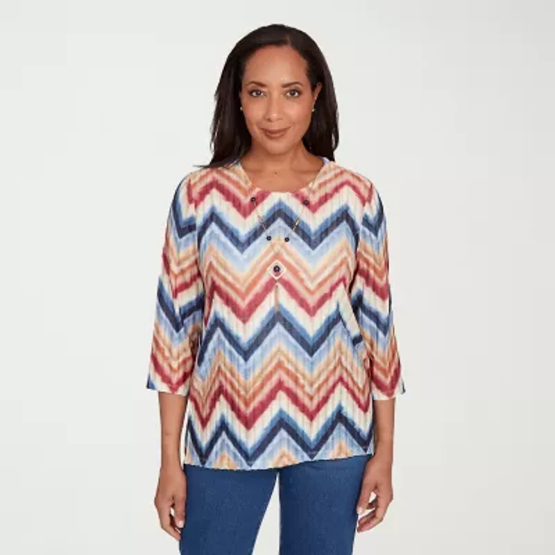 Alfred Dunner Sunset Canyon Womens Crew Neck 3/4 Sleeve T-Shirt