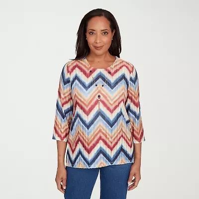 Alfred Dunner Sunset Canyon Womens Crew Neck 3/4 Sleeve T-Shirt