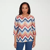 Alfred Dunner Sunset Canyon Womens Crew Neck 3/4 Sleeve T-Shirt