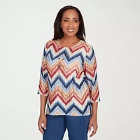 Alfred Dunner Sunset Canyon Womens Crew Neck 3/4 Sleeve T-Shirt