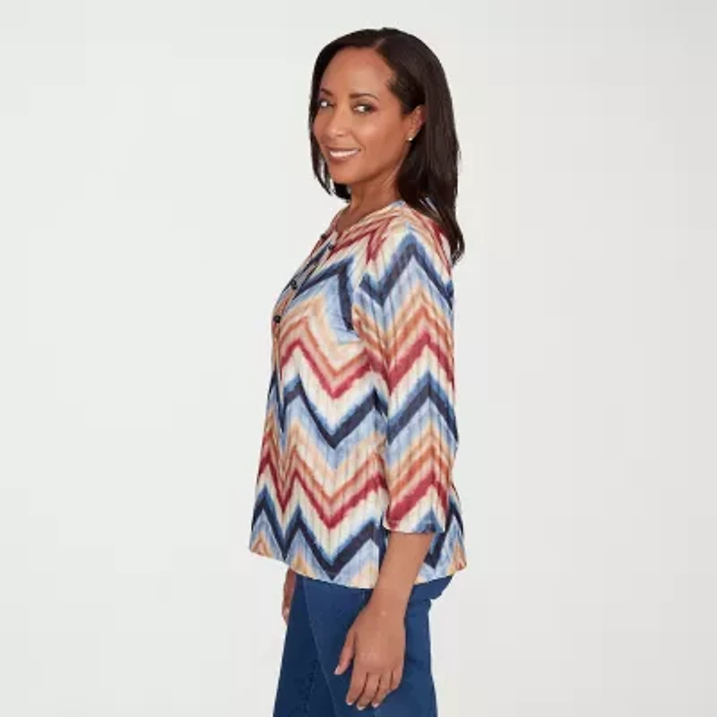 Alfred Dunner Sunset Canyon Womens Crew Neck 3/4 Sleeve T-Shirt