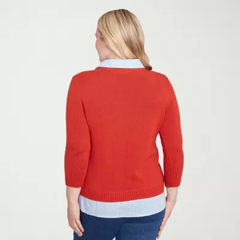 Alfred Dunner Sunset Canyon Womens 3/4 Sleeve Layered Sweater