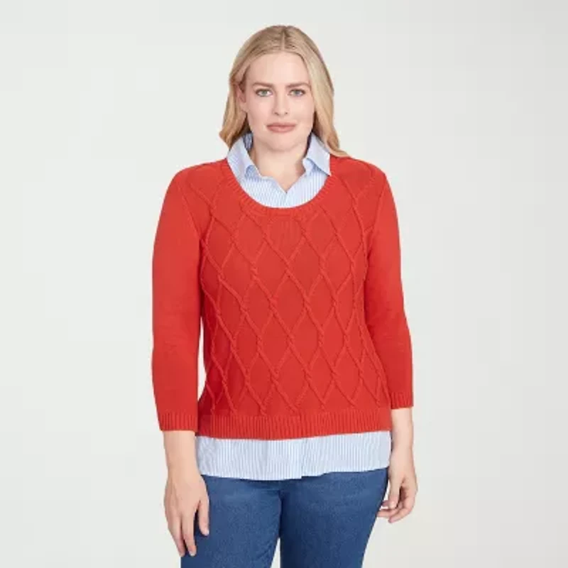 Alfred Dunner Sunset Canyon Womens 3/4 Sleeve Layered Sweater