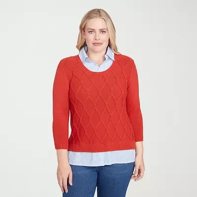 Alfred Dunner Sunset Canyon Womens 3/4 Sleeve Layered Sweater