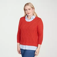 Alfred Dunner Sunset Canyon Womens 3/4 Sleeve Layered Sweater