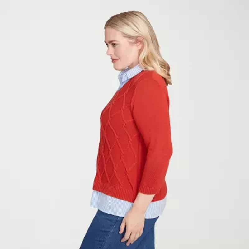 Alfred Dunner Sunset Canyon Womens 3/4 Sleeve Layered Sweater