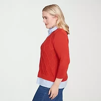 Alfred Dunner Sunset Canyon Womens 3/4 Sleeve Layered Sweater