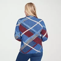 Alfred Dunner Sunset Canyon Womens Mock Neck Long Sleeve Plaid Pullover Sweater