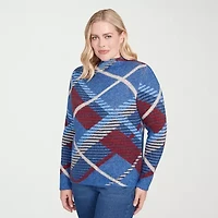 Alfred Dunner Sunset Canyon Womens Mock Neck Long Sleeve Plaid Pullover Sweater