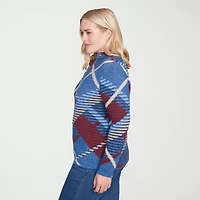Alfred Dunner Sunset Canyon Womens Mock Neck Long Sleeve Plaid Pullover Sweater
