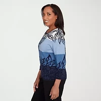 Alfred Dunner Sunset Canyon Womens Crew Neck 3/4 Sleeve Ombre Pullover Sweater