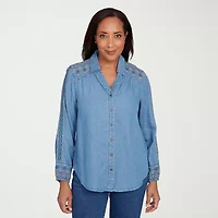 Alfred Dunner Sunset Canyon Womens Long Sleeve Embroidered Button-Down Shirt