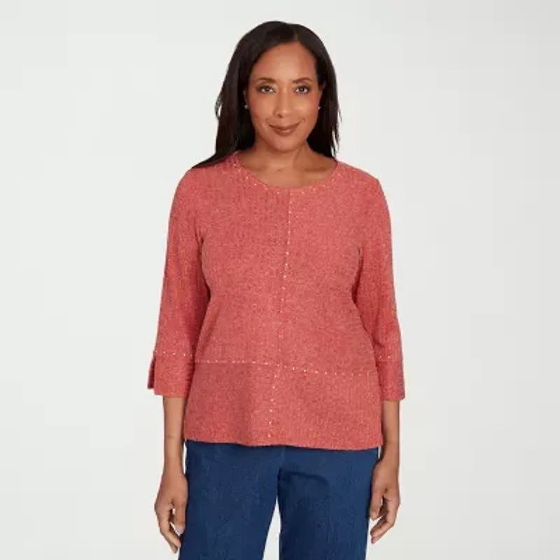 Alfred Dunner Sunset Canyon Womens Crew Neck 3/4 Sleeve T-Shirt
