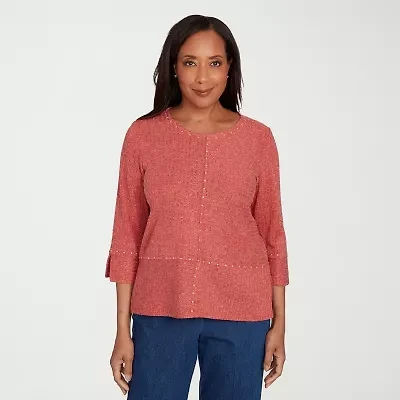 Alfred Dunner Sunset Canyon Womens Crew Neck 3/4 Sleeve T-Shirt