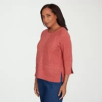 Alfred Dunner Sunset Canyon Womens Crew Neck 3/4 Sleeve T-Shirt