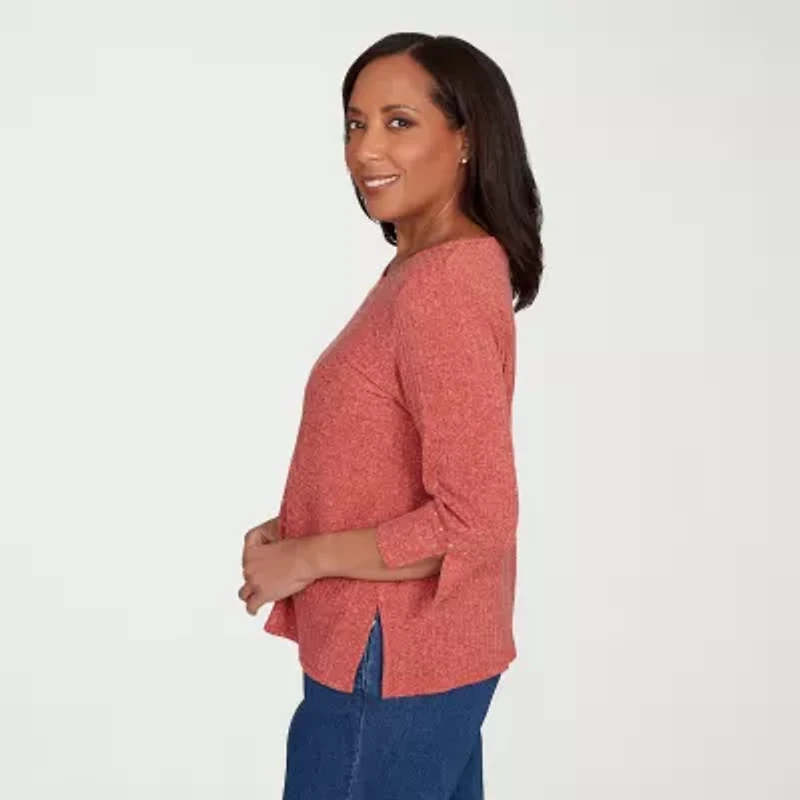Alfred Dunner Sunset Canyon Womens Crew Neck 3/4 Sleeve T-Shirt
