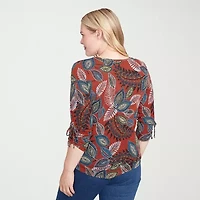 Alfred Dunner Sunset Canyon Womens V Neck 3/4 Sleeve T-Shirt