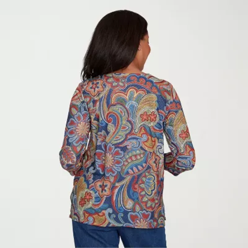 Alfred Dunner Sunset Canyon Womens Crew Neck 3/4 Sleeve T-Shirt