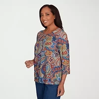 Alfred Dunner Sunset Canyon Womens Crew Neck 3/4 Sleeve T-Shirt