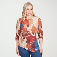 Alfred Dunner Sunset Canyon Womens Crew Neck 3/4 Sleeve T-Shirt