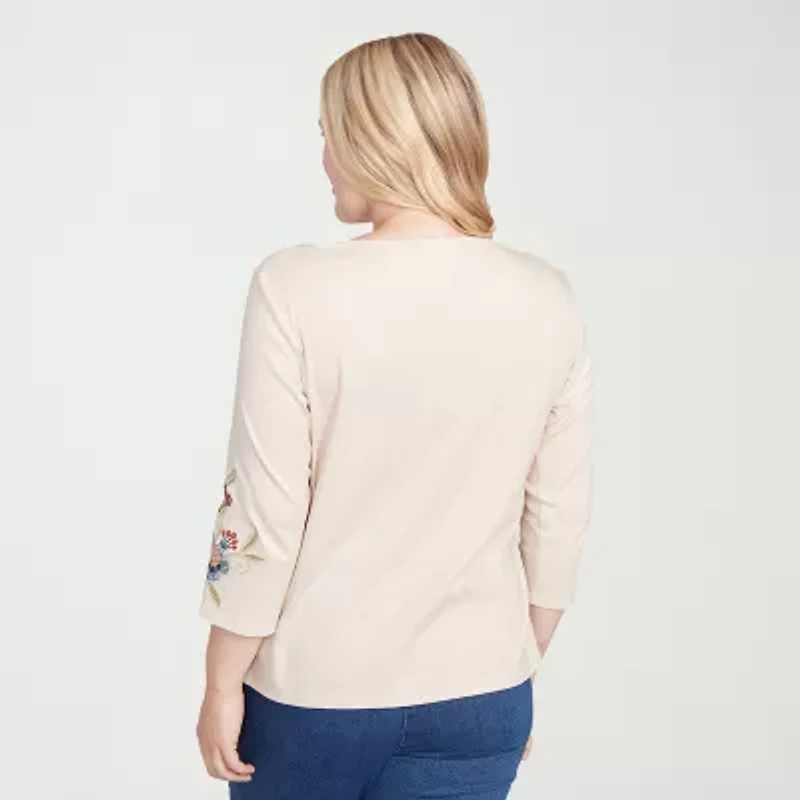 Alfred Dunner Sunset Canyon Womens Crew Neck 3/4 Sleeve T-Shirt