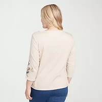 Alfred Dunner Sunset Canyon Womens Crew Neck 3/4 Sleeve T-Shirt