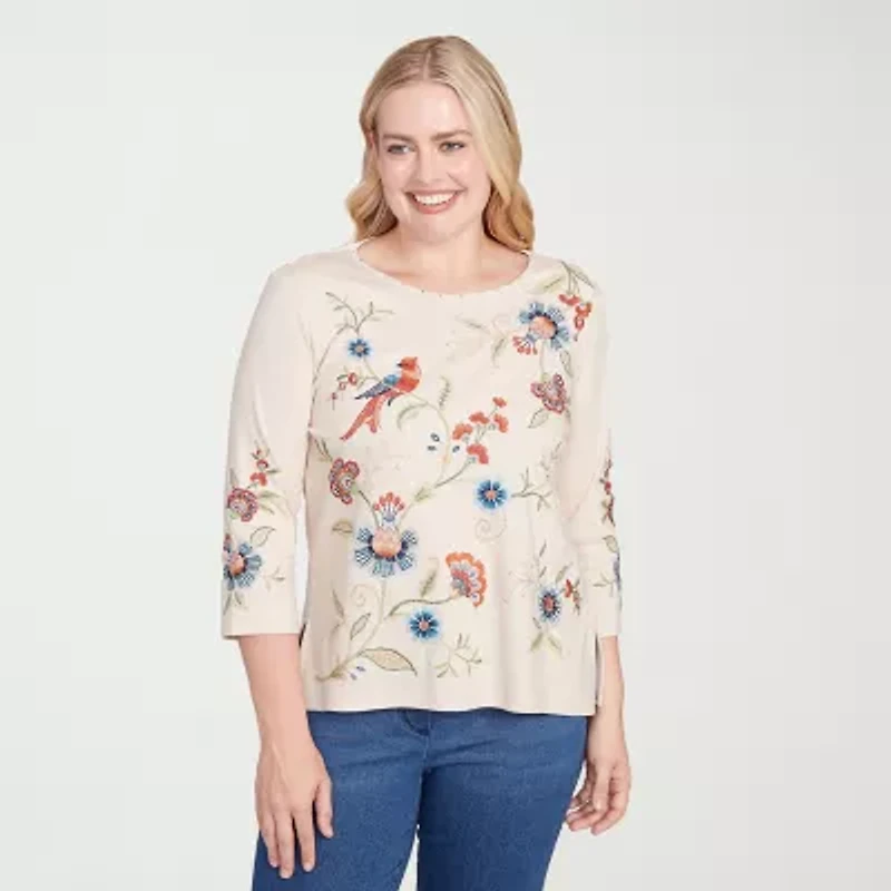 Alfred Dunner Sunset Canyon Womens Crew Neck 3/4 Sleeve T-Shirt
