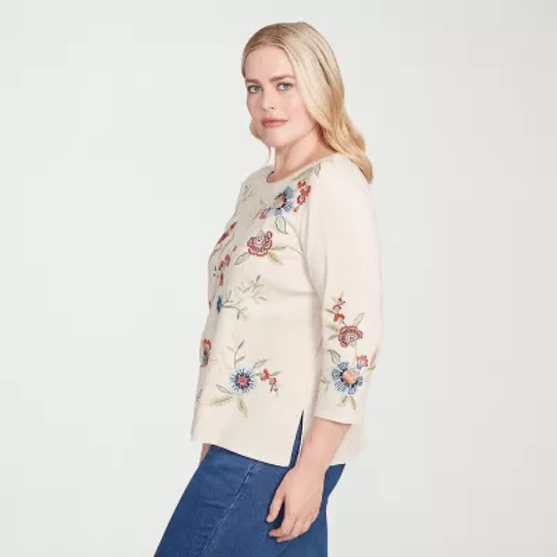 Alfred Dunner Sunset Canyon Womens Crew Neck 3/4 Sleeve T-Shirt