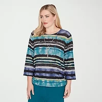 Alfred Dunner Lake Champlain Womens Crew Neck 3/4 Sleeve T-Shirt