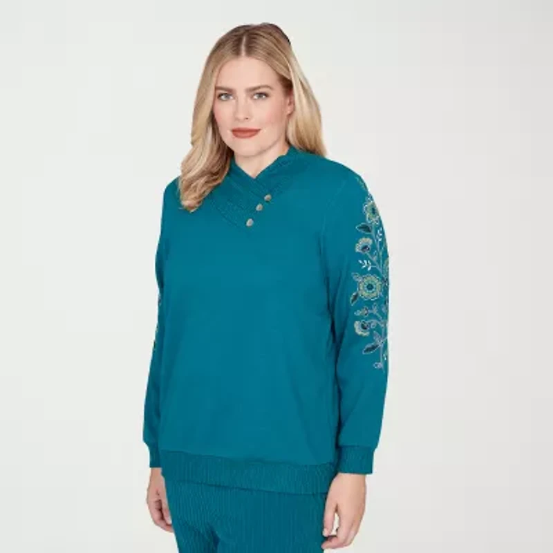 Alfred Dunner Lake Champlain Womens V Neck Long Sleeve T-Shirt