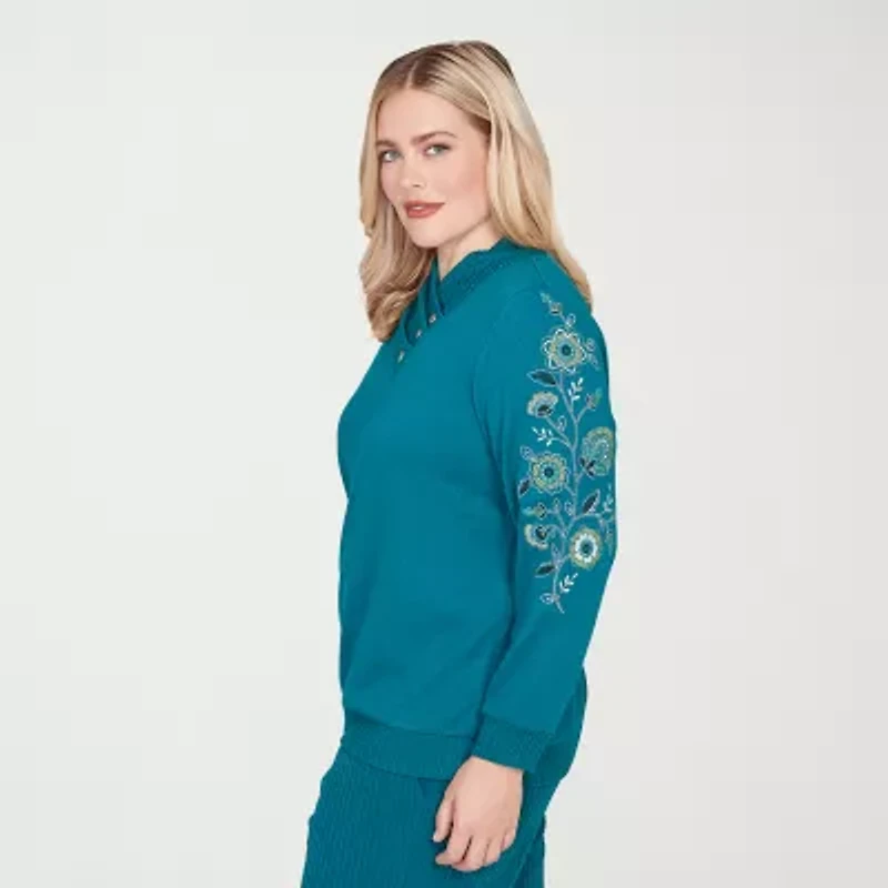 Alfred Dunner Lake Champlain Womens V Neck Long Sleeve T-Shirt