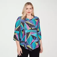 Alfred Dunner Lake Champlain Womens Crew Neck 3/4 Sleeve T-Shirt
